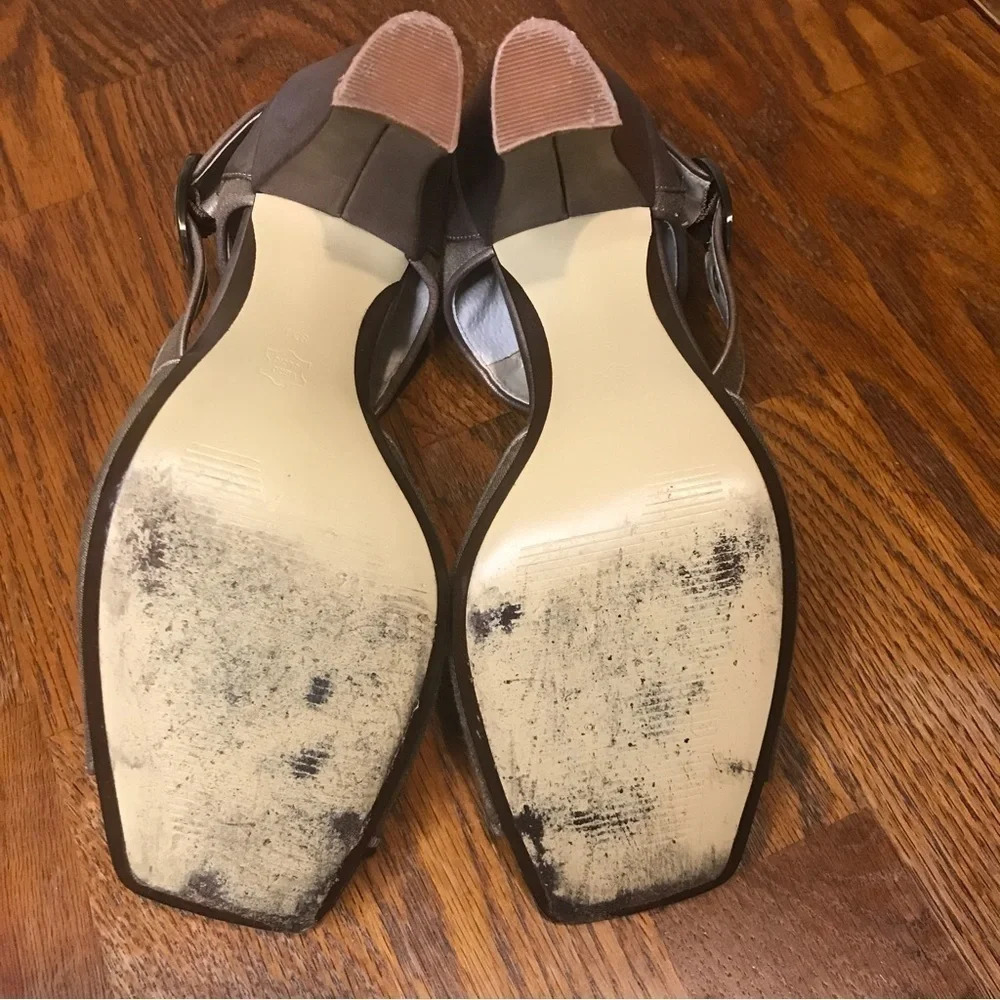 Linea Paolo Bronze Metallic Satin Block Heel Sandals - Size 8 - Picture 8 of 9